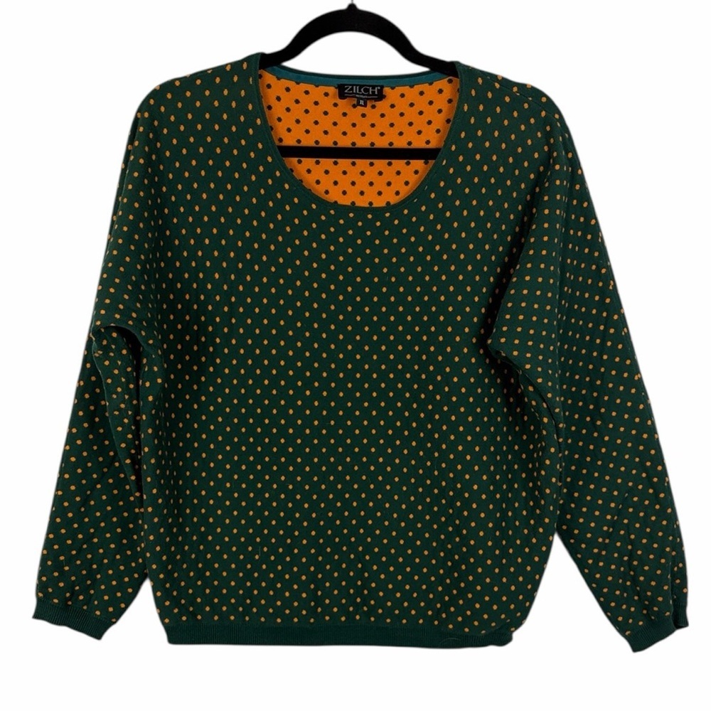 Zilch Amsterdam Reversible Polka Dot Sweater Green Orange XL Cotton